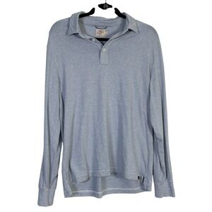 Faherty Brand Mens Long Sleeve Polo Shirt Blue White Stripe Size L Knit Cotton